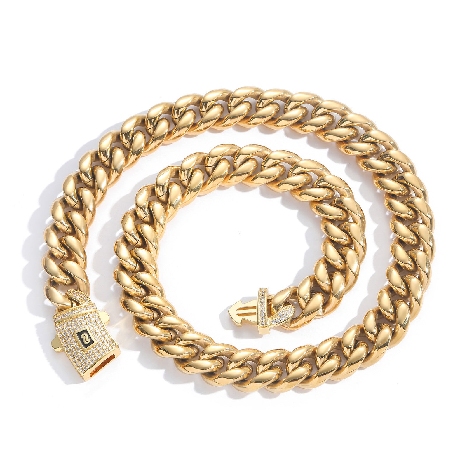 Hip-Hop 14K Gold Plated 316 Stainless Steel Copper Geometric Cuban Link bracelet