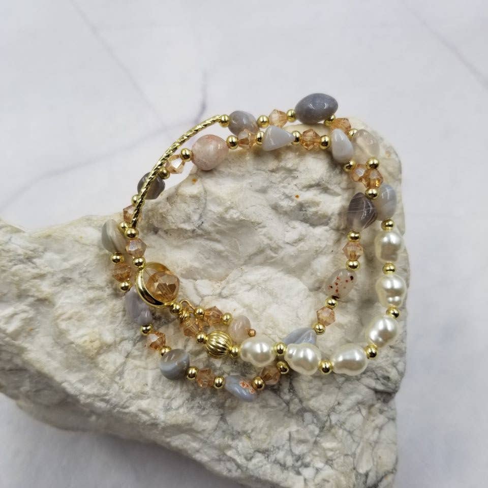 Freshwater Pearls and Stone Wrap Bracelet