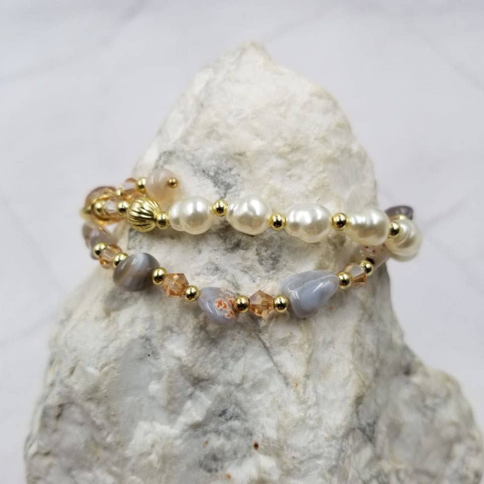 Freshwater Pearls and Stone Wrap Bracelet