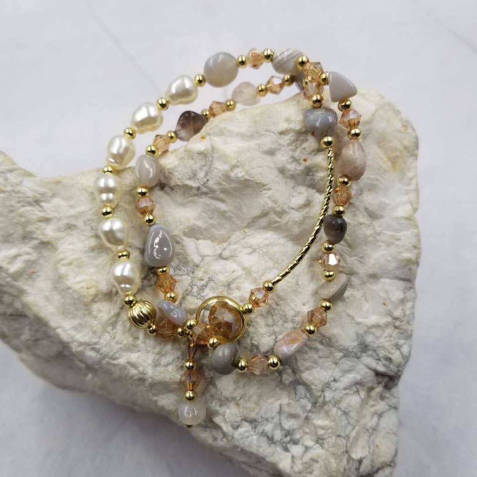 Freshwater Pearls and Stone Wrap Bracelet
