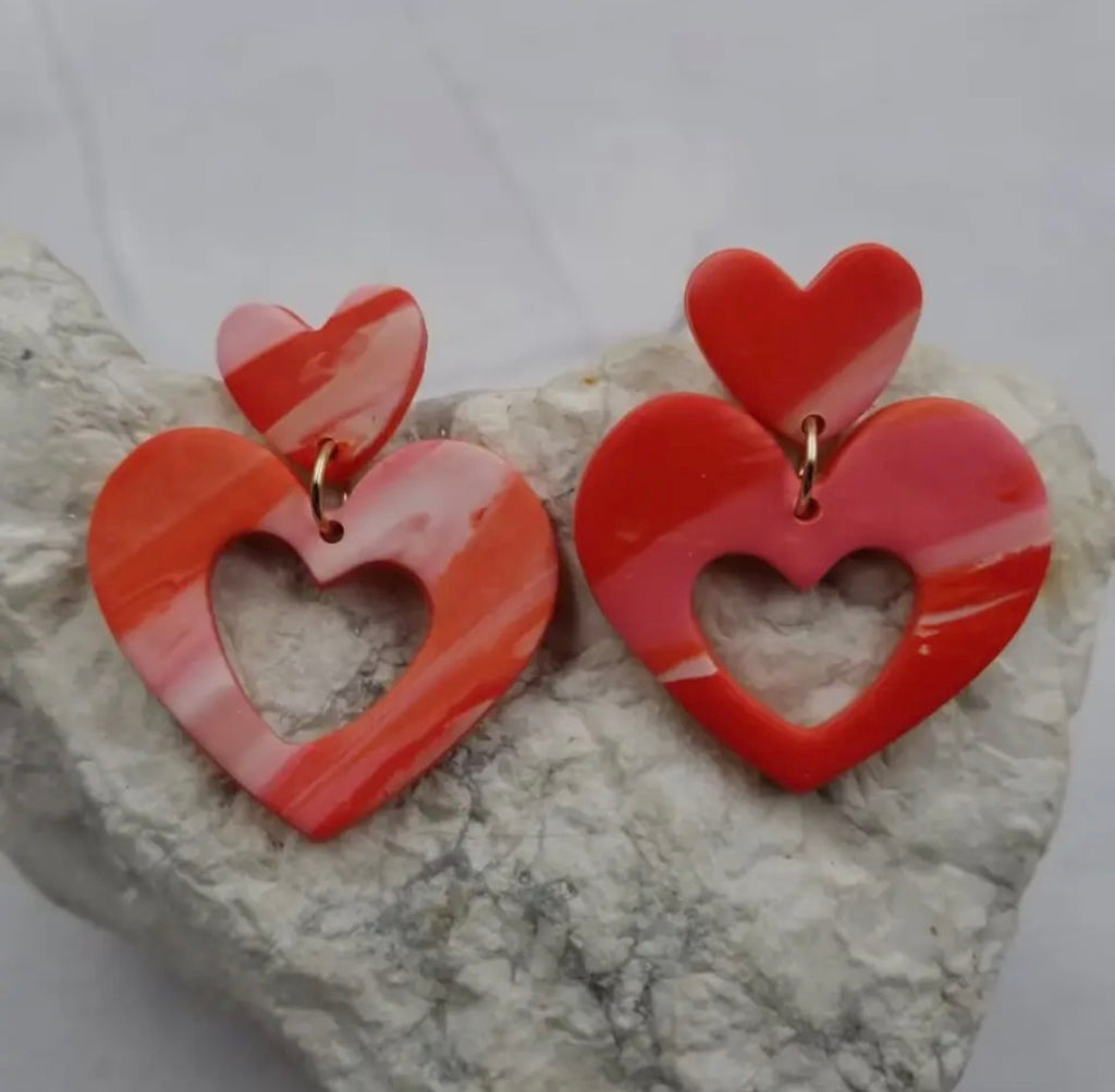 Double Heart Clay Studs Earrings
