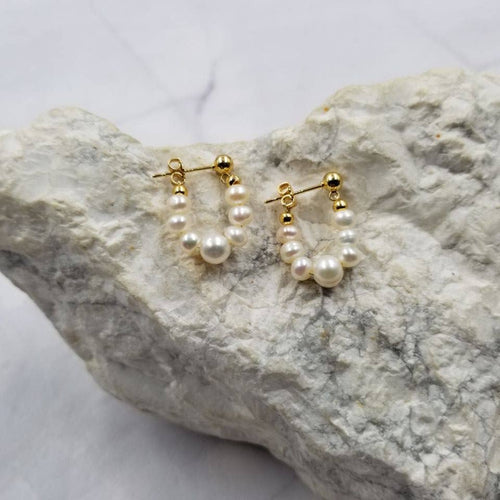 14k Gold Plated Freshwater Pearls Hoop Earrings